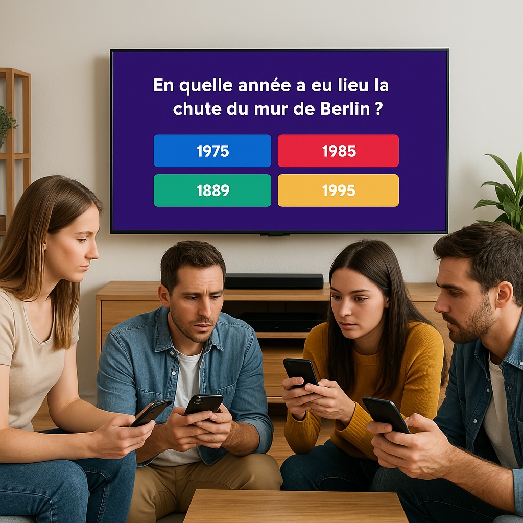 Joueurs devant une télévision jouant à ibuzz.fr